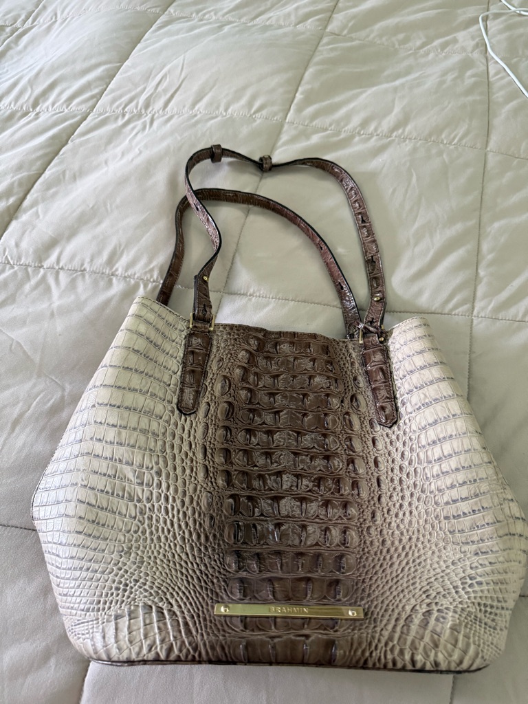 Brahmin Croc-Embossed Ombre Tote In Brown And Cream